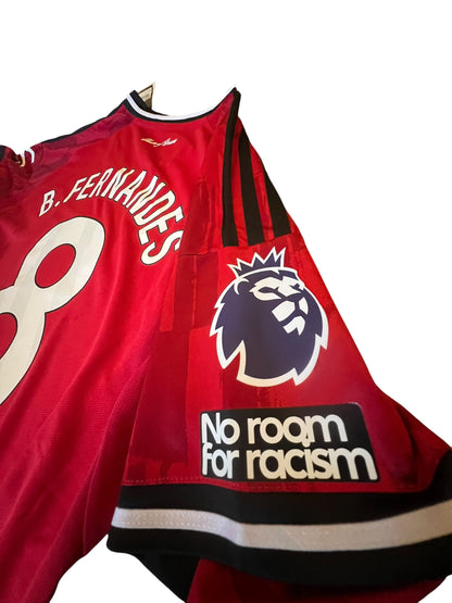 rm memorabilia Manchester United Bruno Fernandes home shirt with number 8 and Premier League No Room For Racism patch