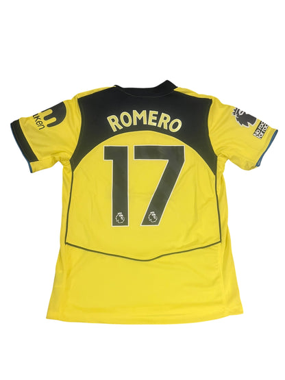 rm memorabilia Tottenham Hotspur Romero 17 away football shirt in yellow with black detailing and Premier League patches